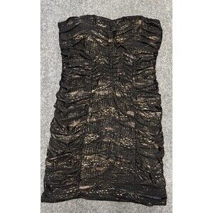 Entry Ruffle Cocktail Mini Dress Womens Large Gold Metallic Zip Back